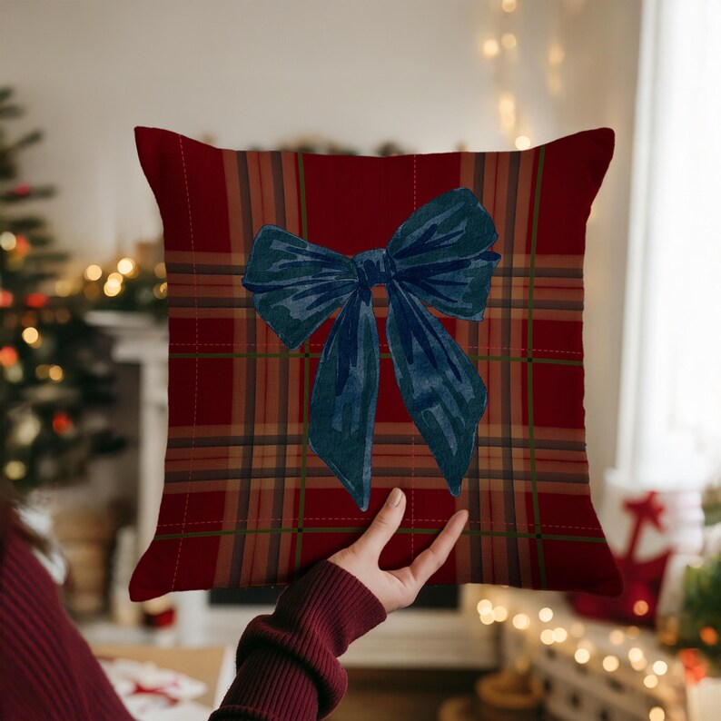 Blue Bow Throw Pillow