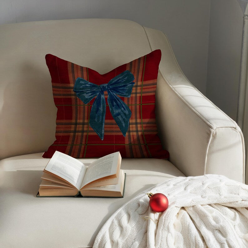 Blue Bow Throw Pillow