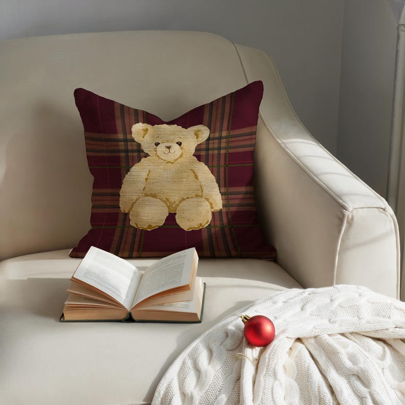 Cute Teddy Bear Plaid Pillow