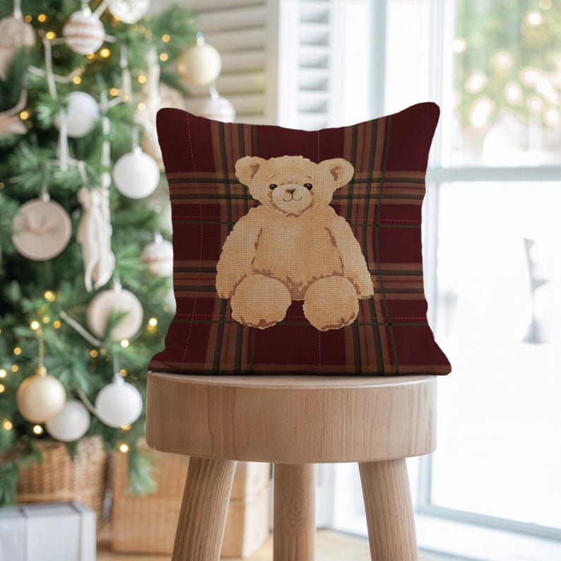 Cute Teddy Bear Plaid Pillow