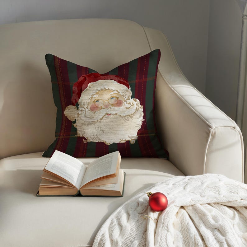Santa Green and Red Plaid Pillow