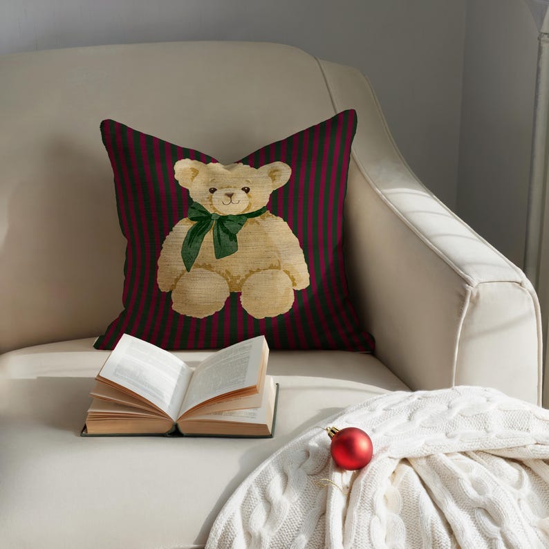 Green Bow Teddy Bear Pillow