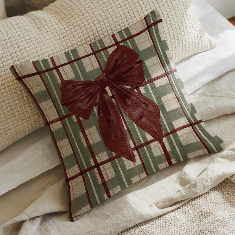 Holiday Plaid with Bow Pillow