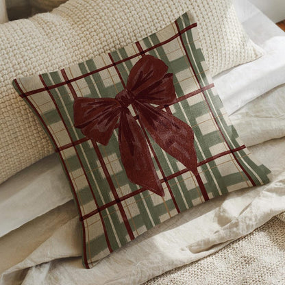 Holiday Plaid with Bow Pillow