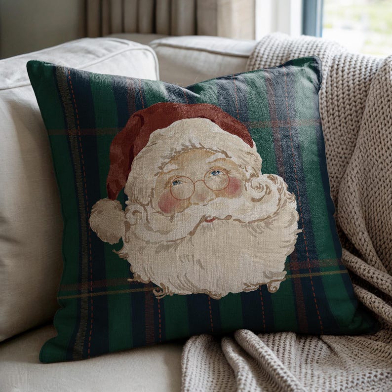 Santa On Classic Plaid Pillow
