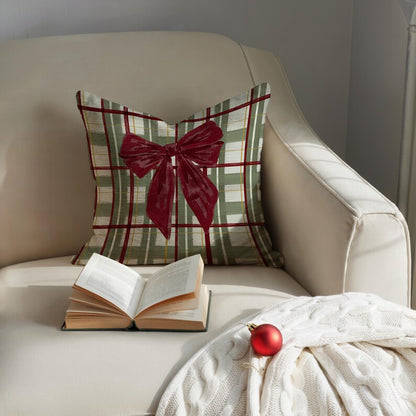 Holiday Plaid with Bow Pillow
