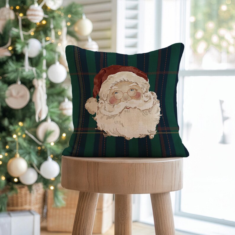Santa On Classic Plaid Pillow