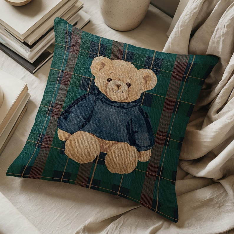 Bear and Plaid Pillow