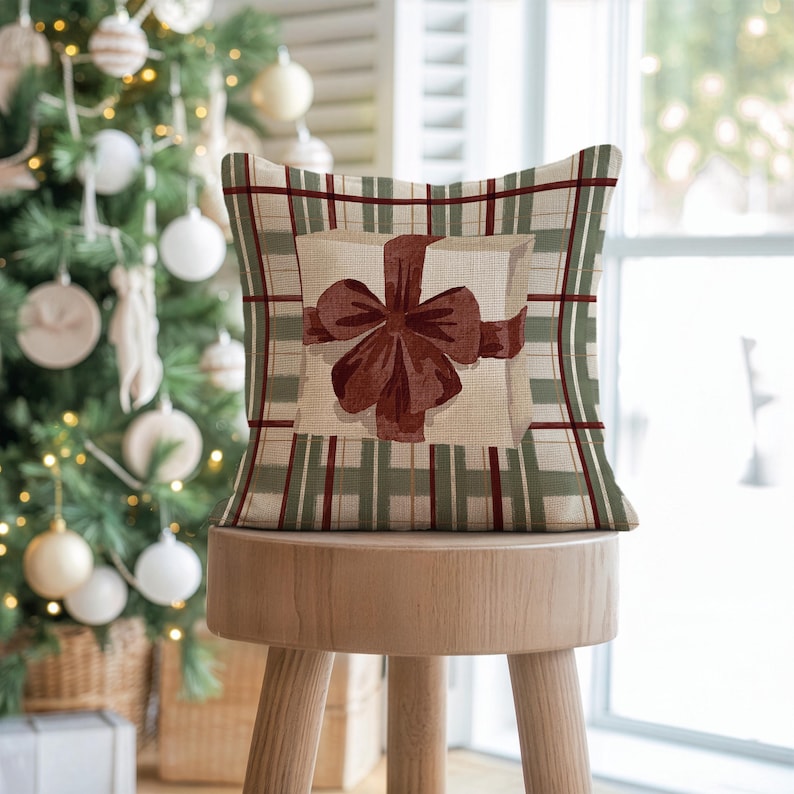 Holiday Gift Green Plaid Pillow