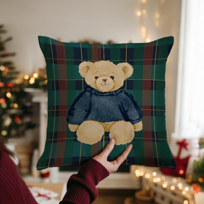 Bear and Plaid Pillow