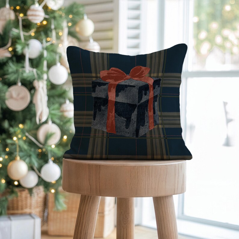 Gift Box With A Red Ribbon Pillow
