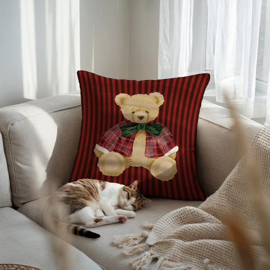 Cute Teddy Bear Red Brown Pillow