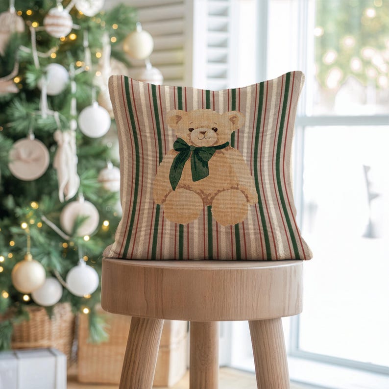 Green Bow Teddy Bear Pillow