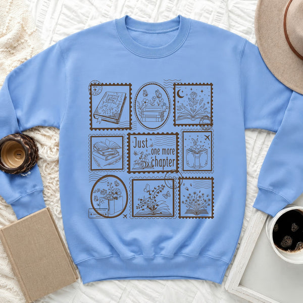 Just One More Chapter Stamp Sweatshirt in Carolina Blue