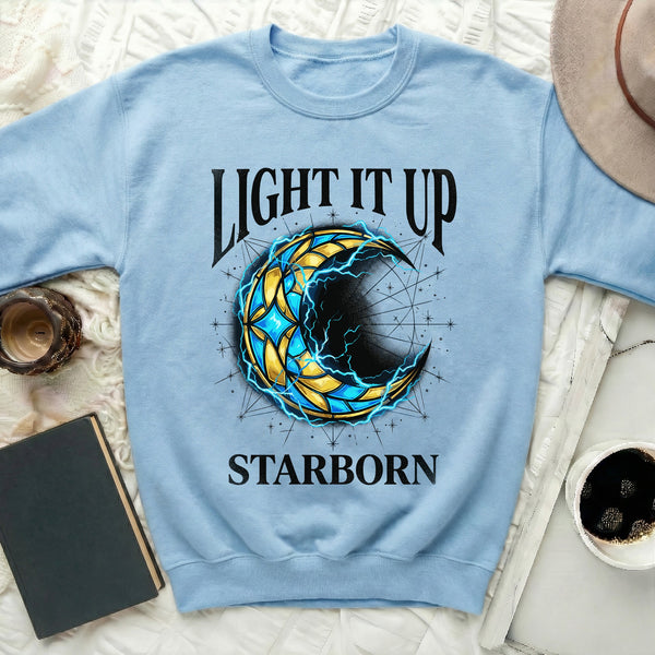 Light It Up Starborn Celestial Sweatshirt in Light Blue