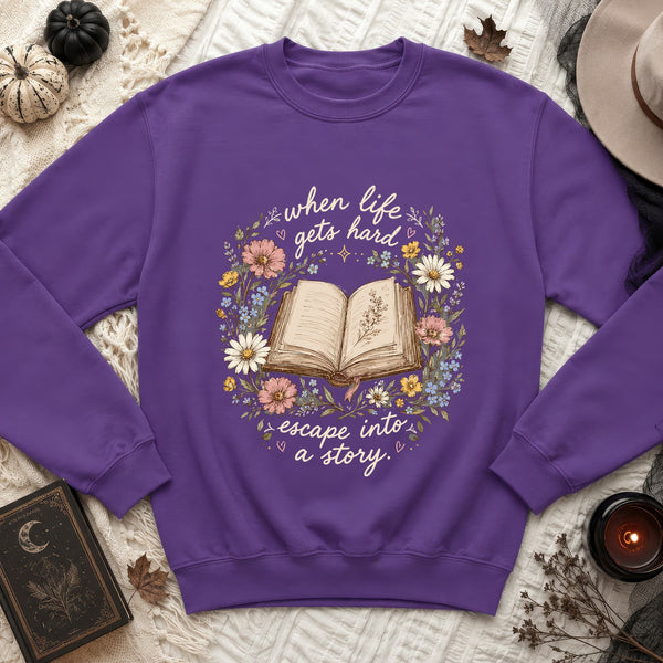 Literary Escape Floral Story Sweatshirt in Purple