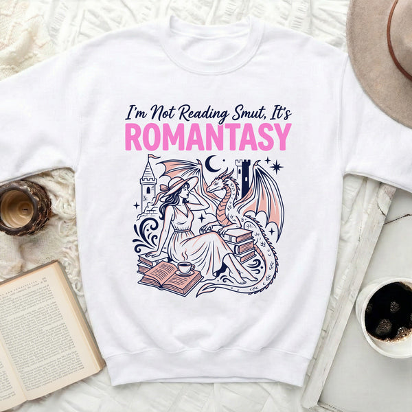 Not Smut, It's Romantasy Dragon Sweatshirt in White