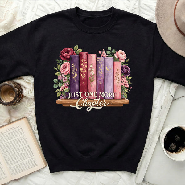 One More Chapter Floral Bookshelf Sweatshirt in Black