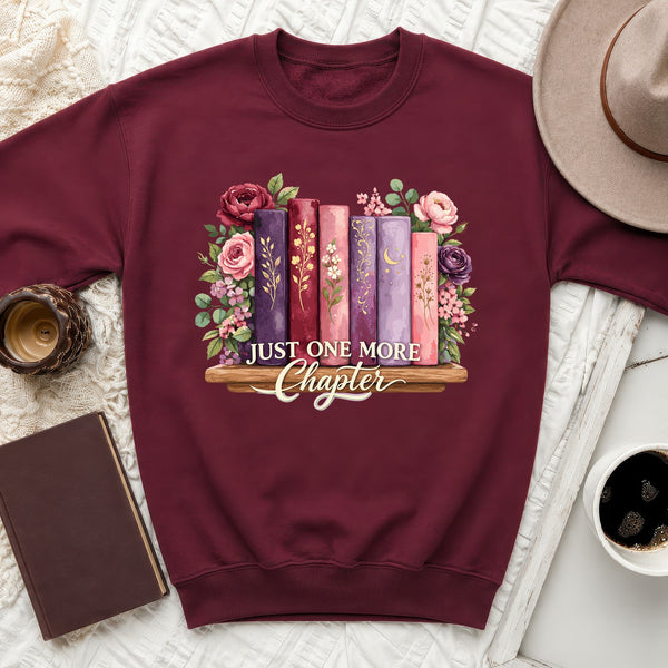 One More Chapter Floral Bookshelf Sweatshirt in Maroon