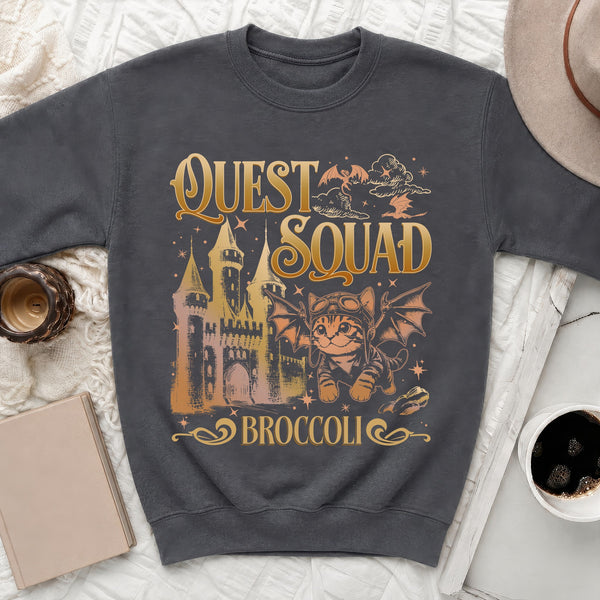 Quest Squad Cat Sweatshirt in Dark Heather