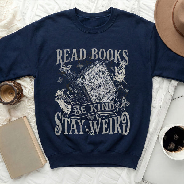 Read Books Stay Weird Sweatshirt in Navy