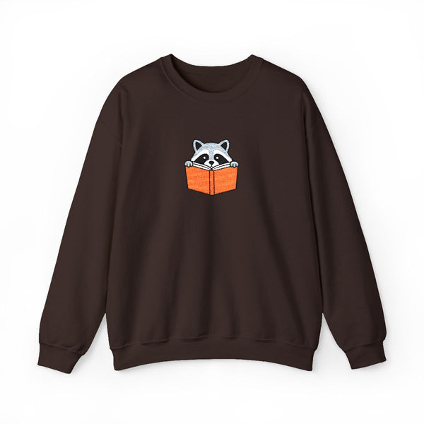 Reading Raccoon Embroidered Sweatshirt in Dark Chocolate