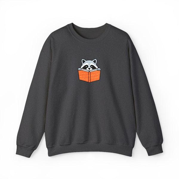 Reading Raccoon Embroidered Sweatshirt in Dark Heather