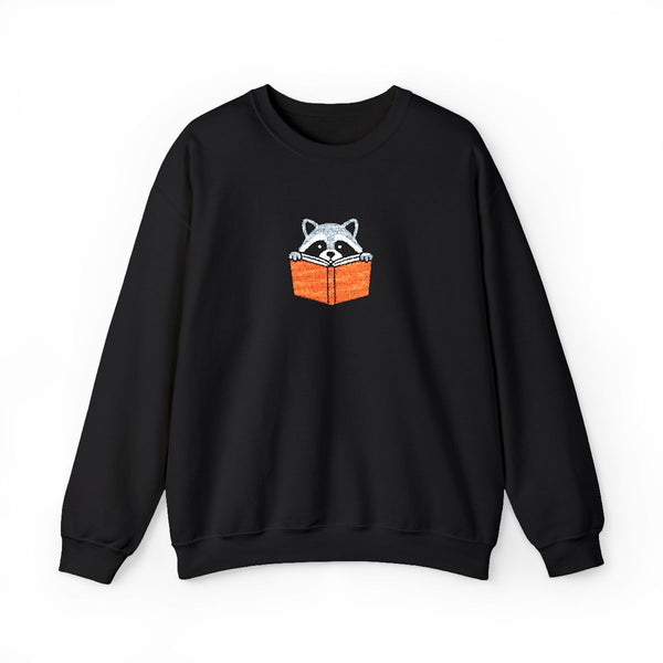 Reading Raccoon Embroidered Sweatshirt in Black