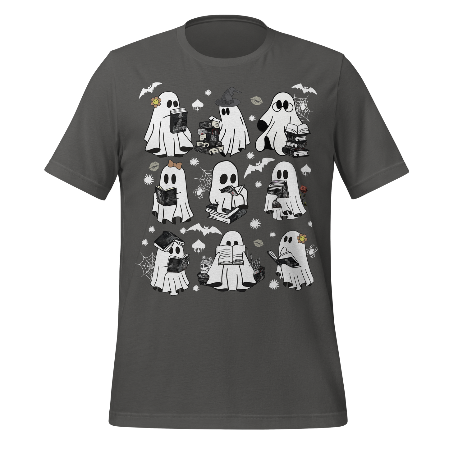 Spooky Reading Ghosts With Books Halloween Illustration Tee - MagicMerchEmporium