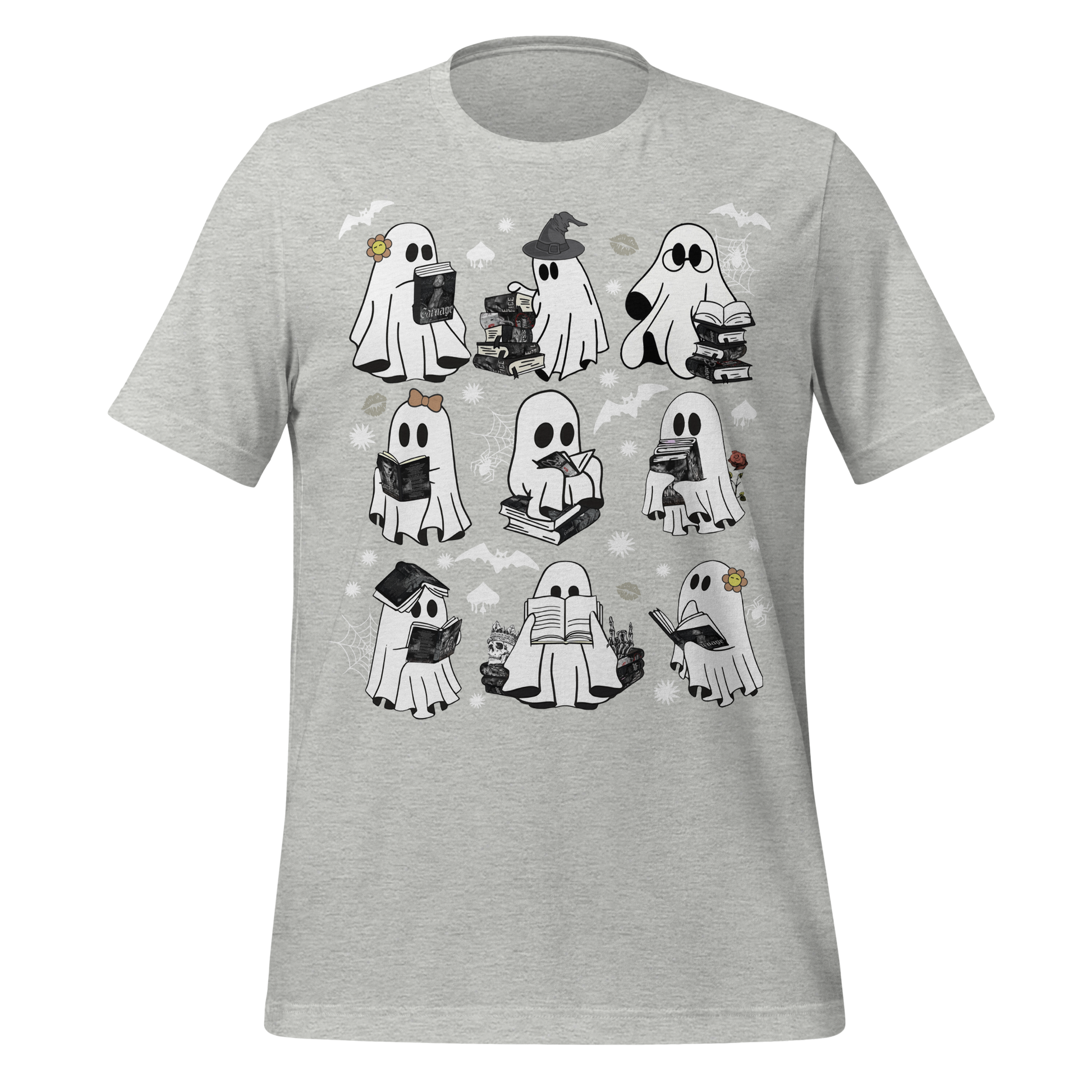Spooky Reading Ghosts With Books Halloween Illustration Tee - MagicMerchEmporium