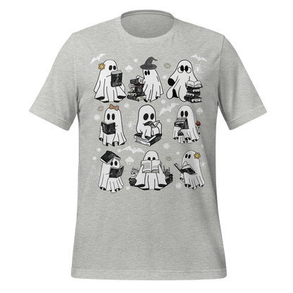 Spooky Reading Ghosts With Books Halloween Illustration Tee - MagicMerchEmporium