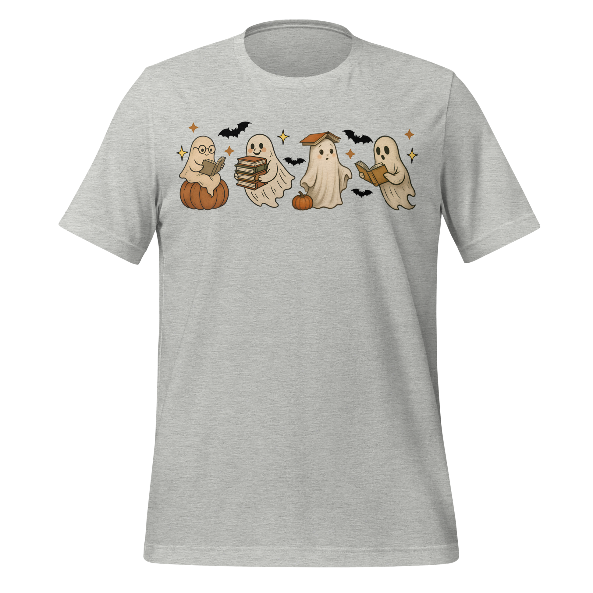 Spooky Season Ghost Reading Books Pattern Cute Tee - MagicMerchEmporium