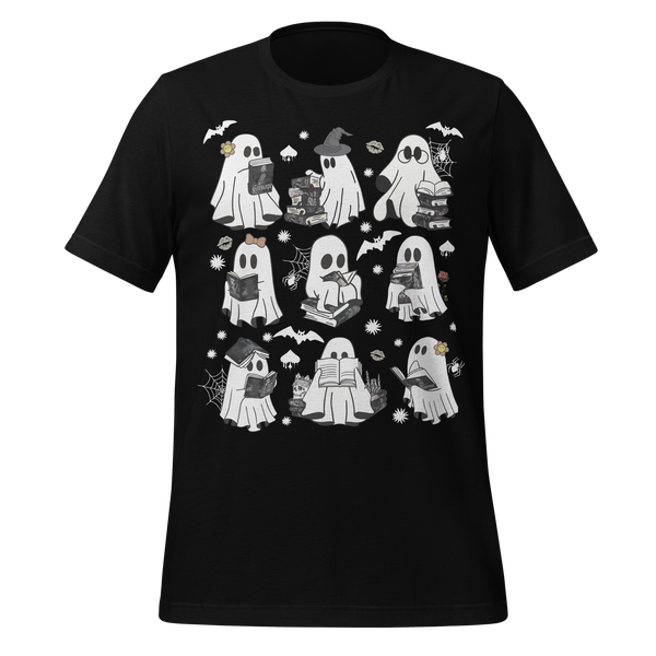 Spooky Reading Ghosts With Books Halloween Illustration Tee in Black