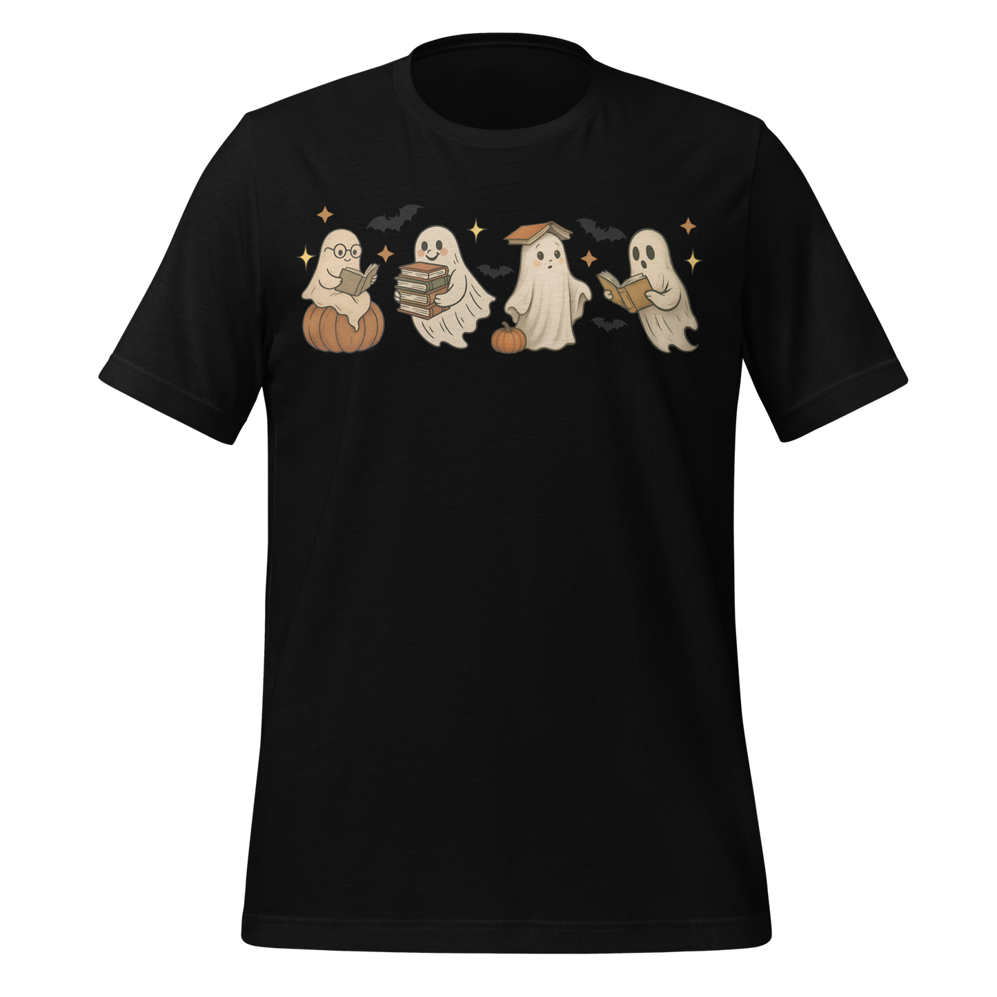 Spooky Season Ghost Reading Books Pattern Cute Tee - MagicMerchEmporium