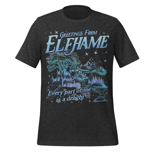Greetings from Elfhame Tee in Dark Grey Heather