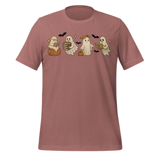 Spooky Season Ghost Reading Books Pattern Cute Tee - MagicMerchEmporium