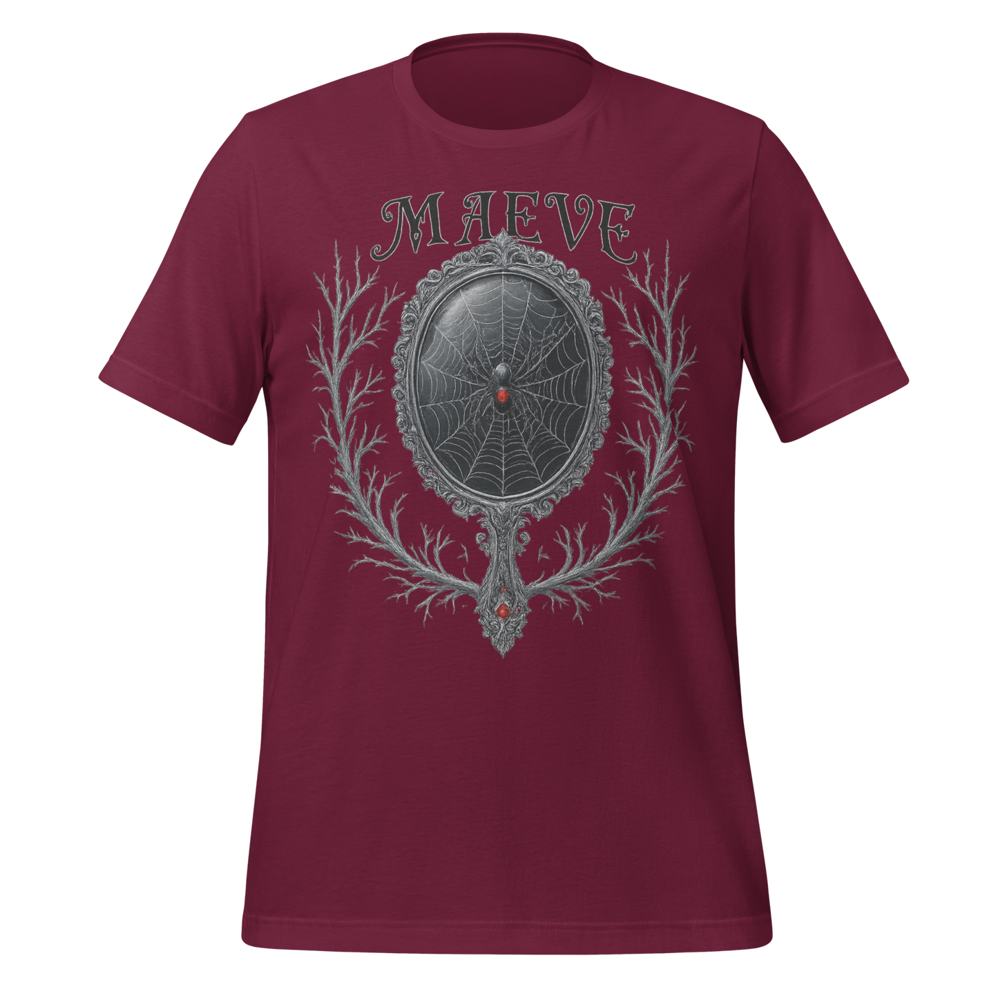 Maeve Name Design with Spider Mirror Art Spooky Tee