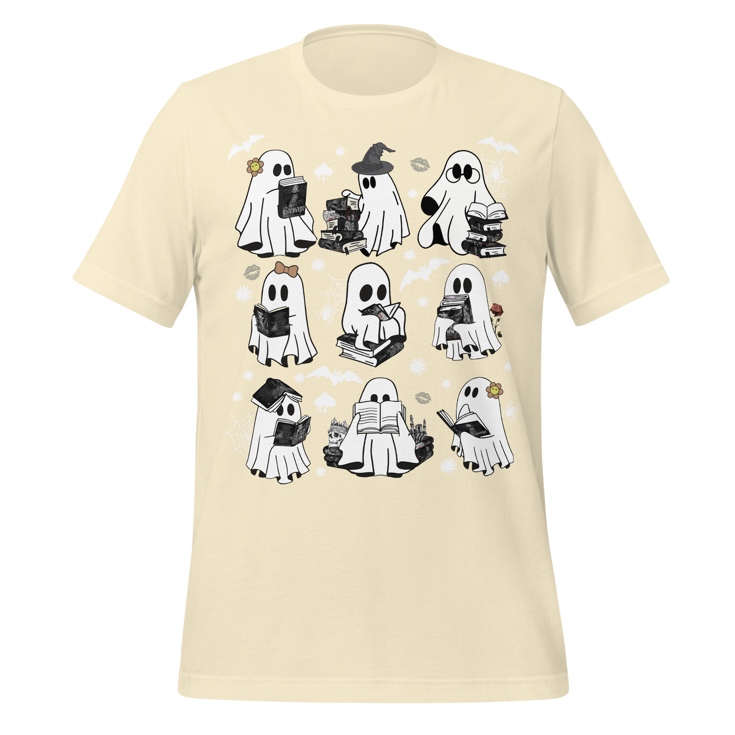 Spooky Reading Ghosts With Books Halloween Illustration Tee - MagicMerchEmporium