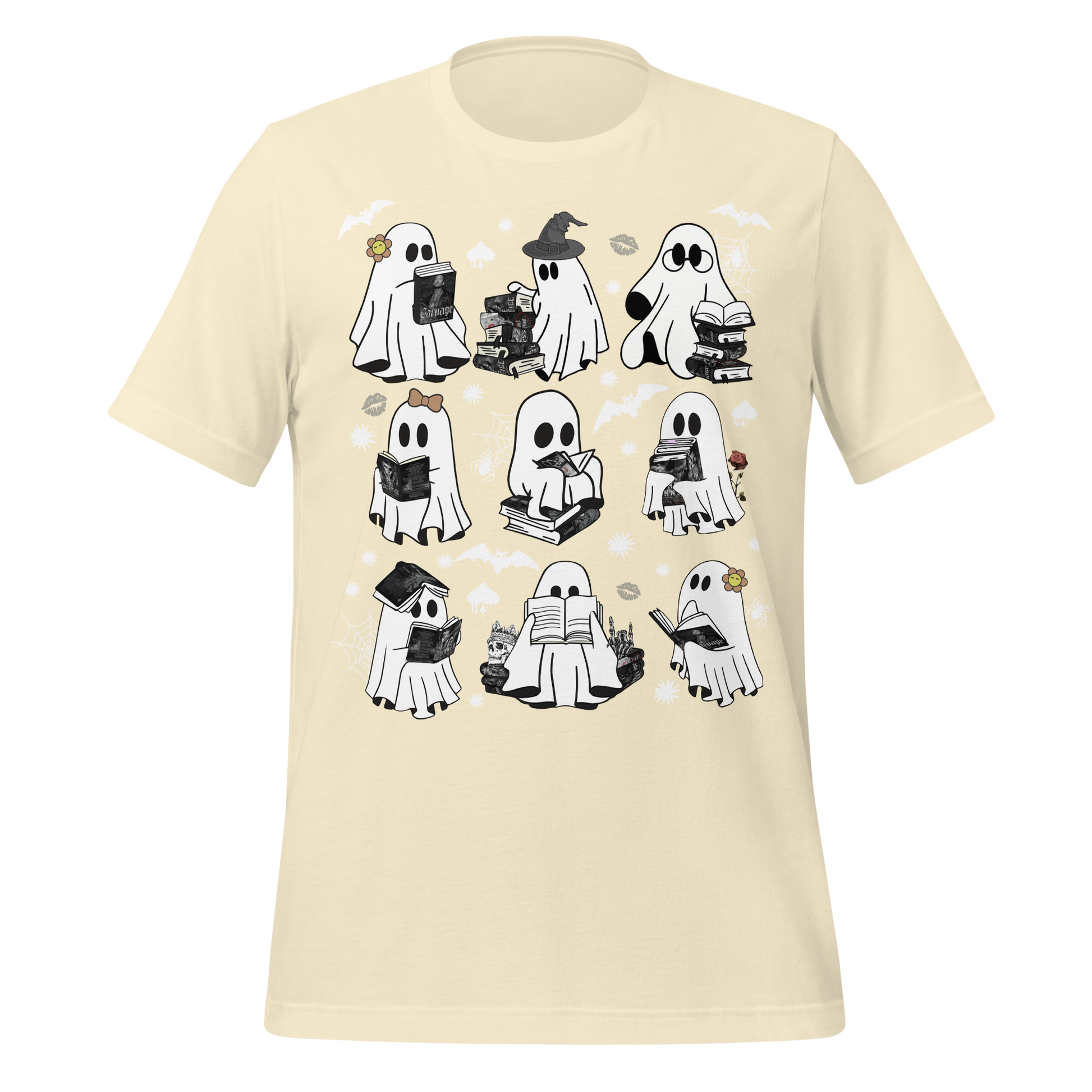 Spooky Reading Ghosts With Books Halloween Illustration Tee - MagicMerchEmporium