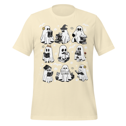 Spooky Reading Ghosts With Books Halloween Illustration Tee - MagicMerchEmporium