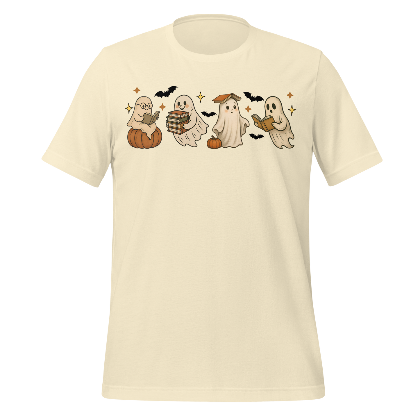 Spooky Season Ghost Reading Books Pattern Cute Tee - MagicMerchEmporium