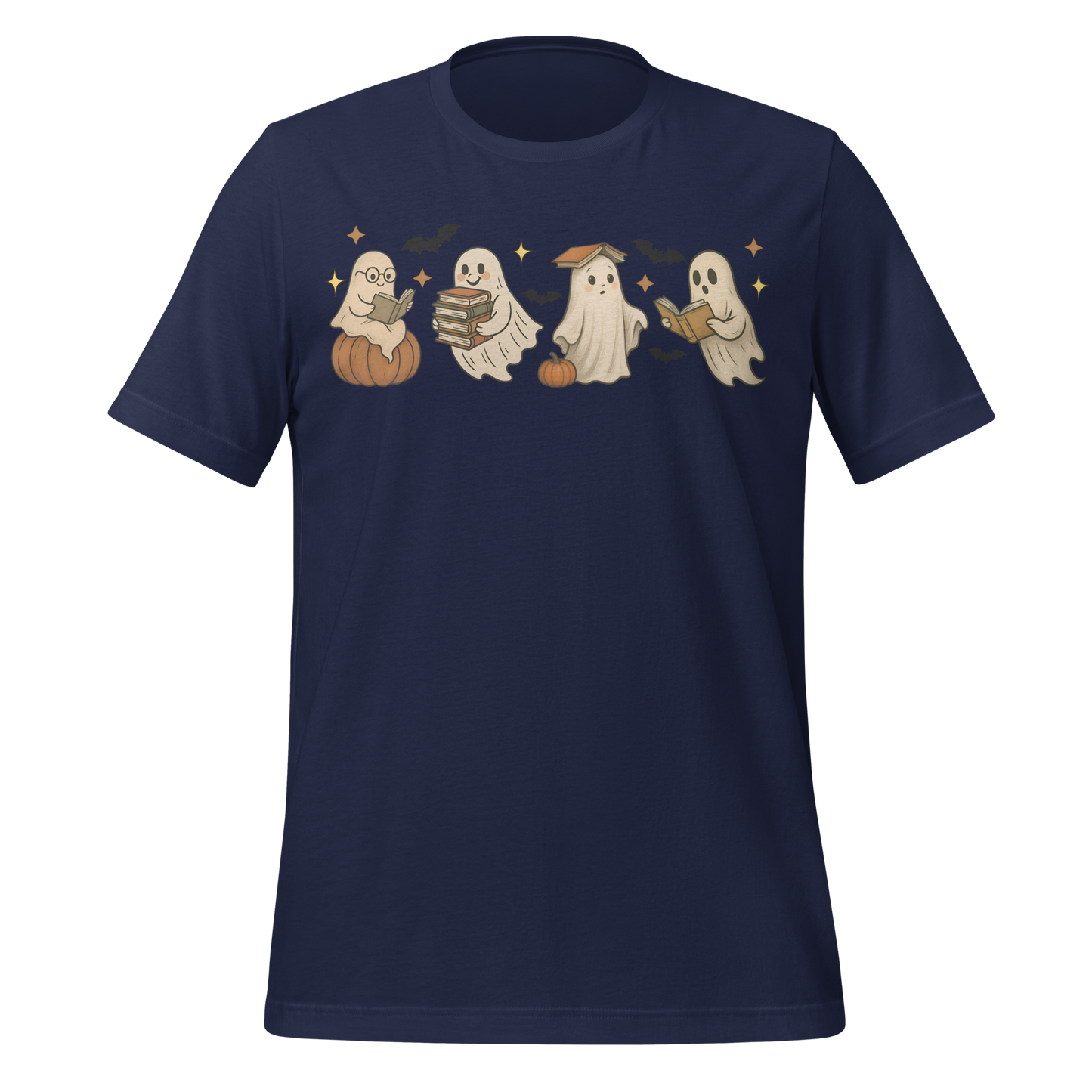 Spooky Season Ghost Reading Books Pattern Cute Tee - MagicMerchEmporium
