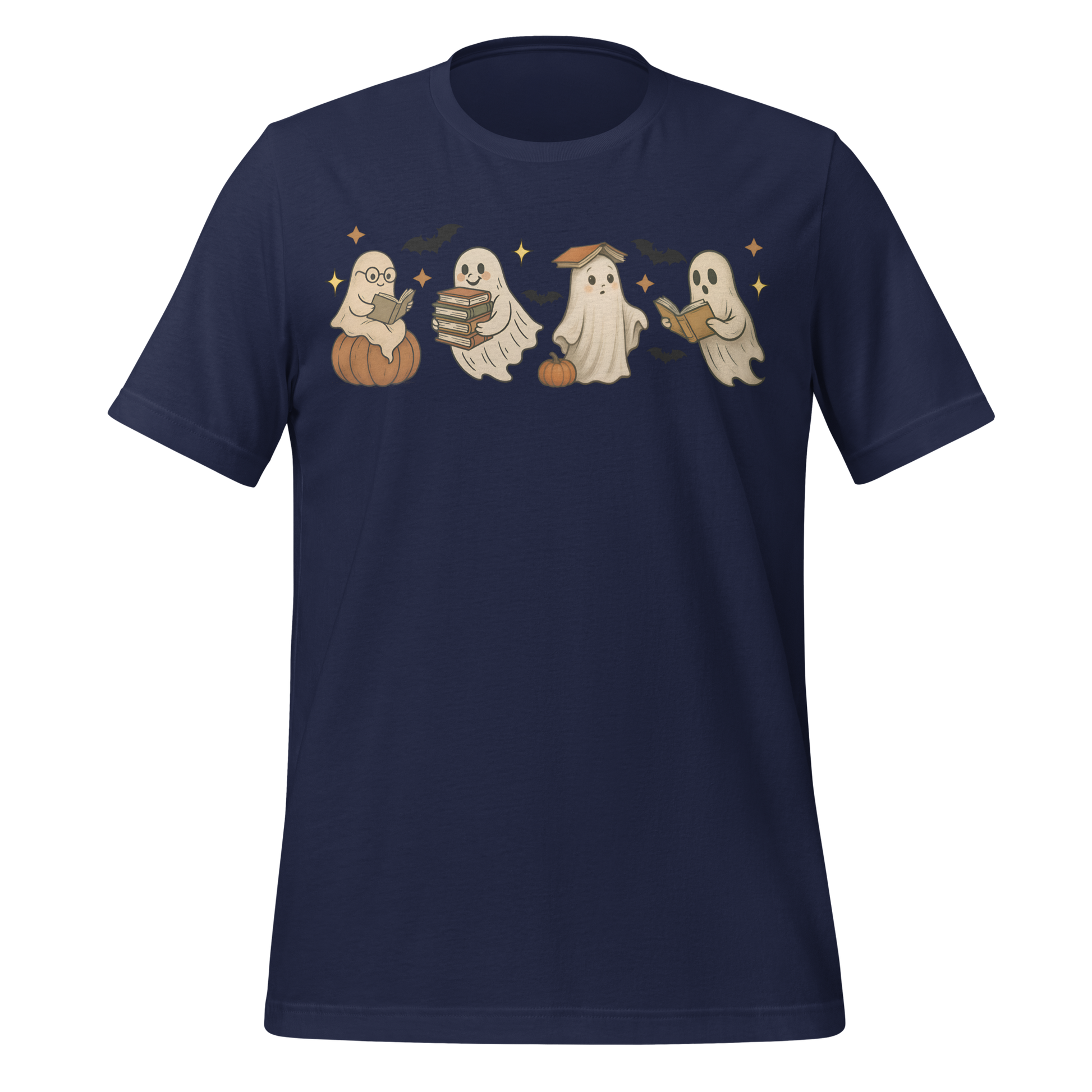 Spooky Season Ghost Reading Books Pattern Cute Tee - MagicMerchEmporium