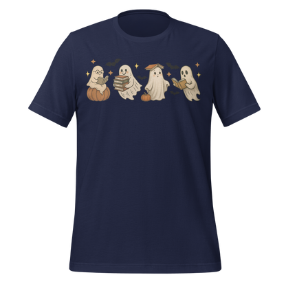 Spooky Season Ghost Reading Books Pattern Cute Tee - MagicMerchEmporium