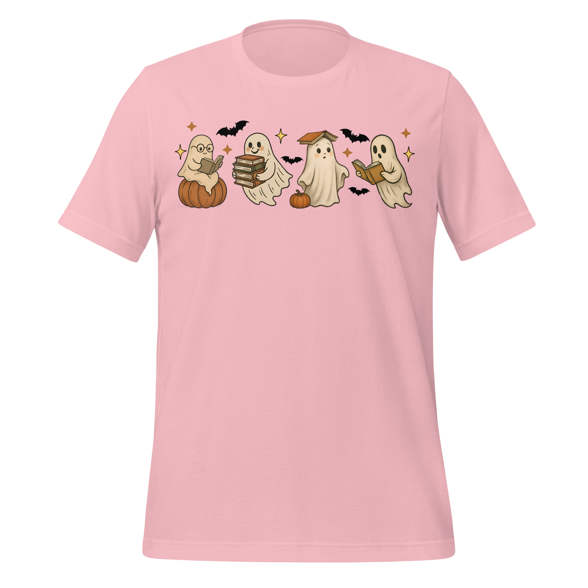 Spooky Season Ghost Reading Books Pattern Cute Tee - MagicMerchEmporium