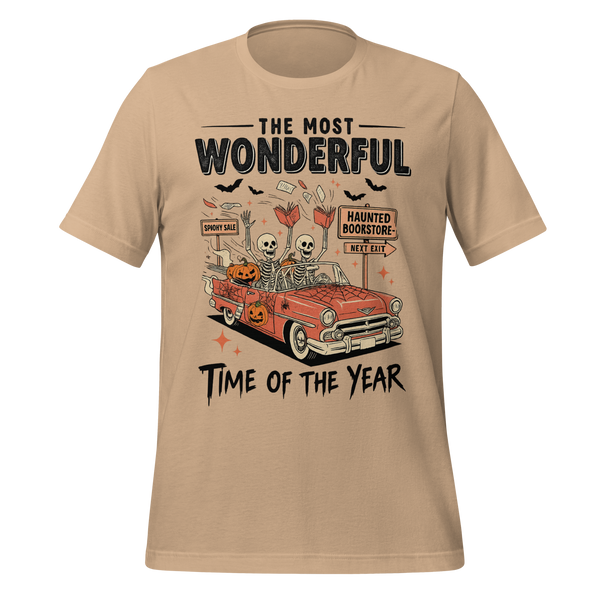 Bookish Haunted Bookstore Tee in Heather Tan