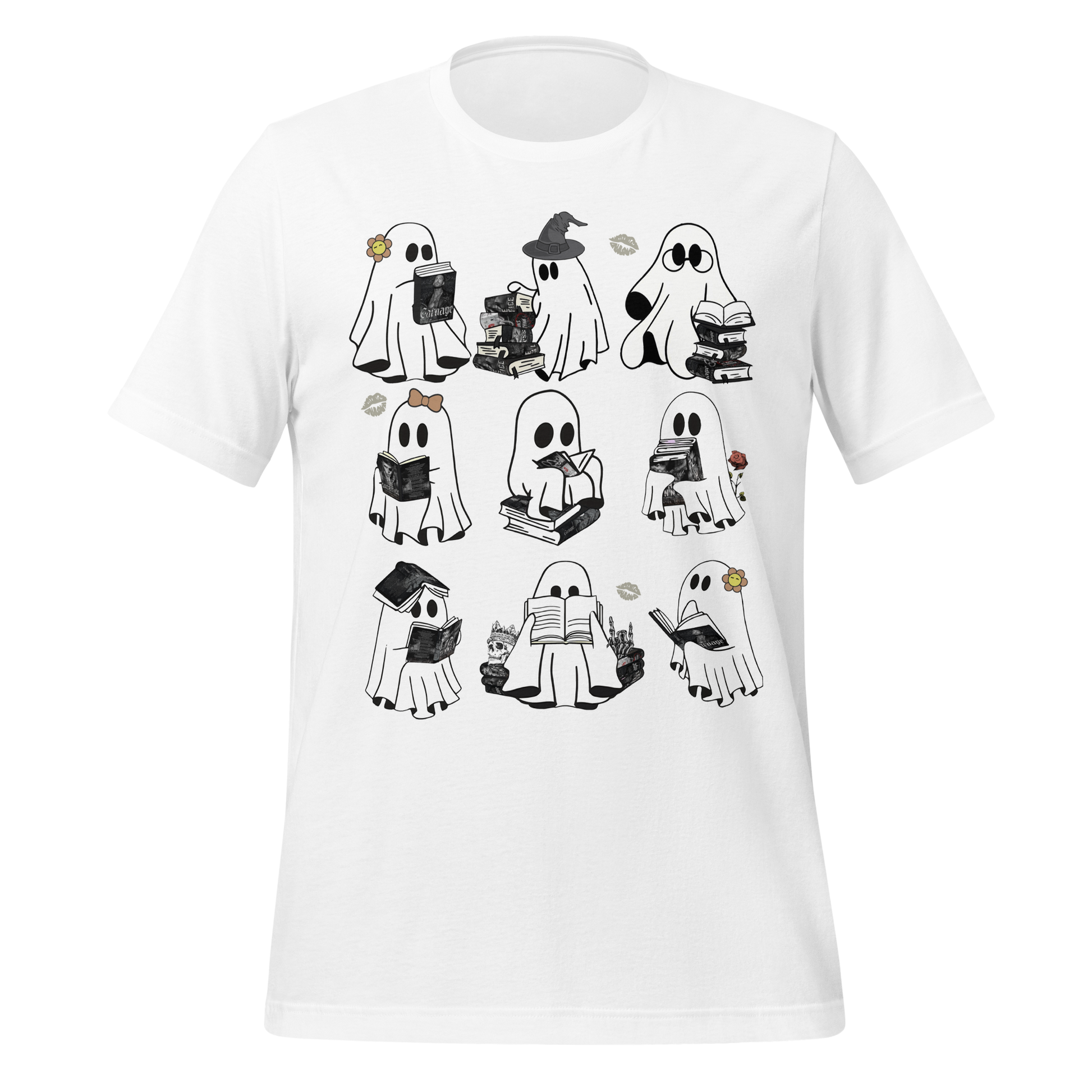 Spooky Reading Ghosts With Books Halloween Illustration Tee - MagicMerchEmporium