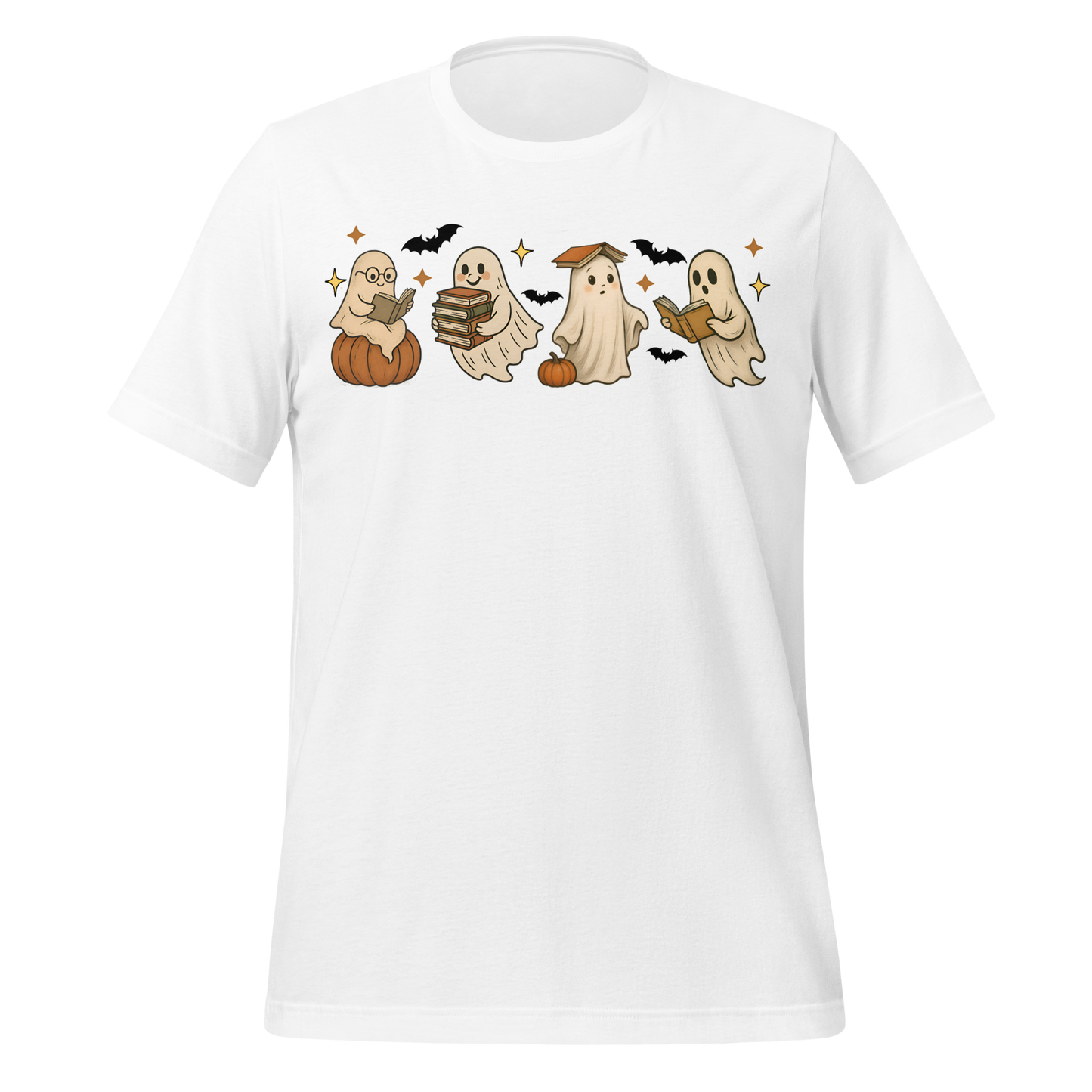 Spooky Season Ghost Reading Books Pattern Cute Tee - MagicMerchEmporium