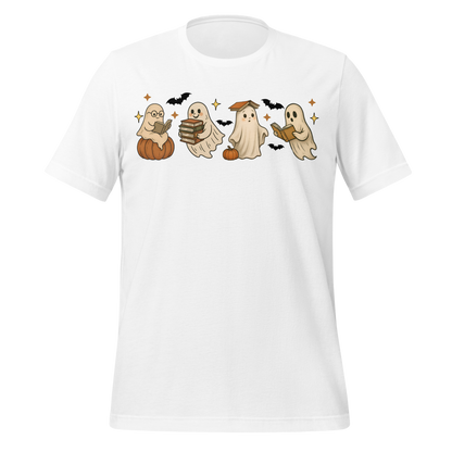 Spooky Season Ghost Reading Books Pattern Cute Tee - MagicMerchEmporium