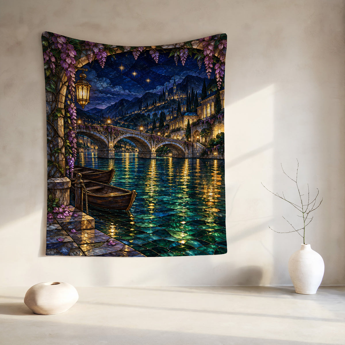 Velaris Velveteen Plush Blanket hanging on a wall